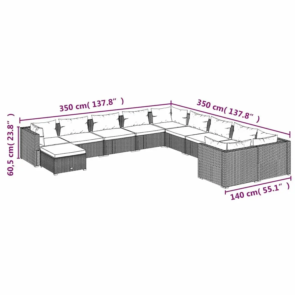 Garden Lounge Set Brown 11 Piece Modular Outdoor Furniture with Cushions