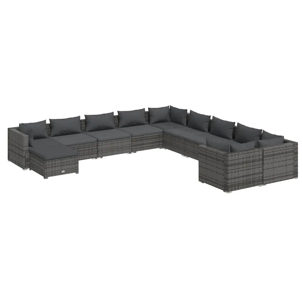Garden Lounge Set 11 Piece Outdoor Patio Furniture Poly Rattan Grey Cushions