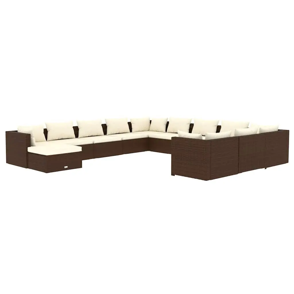 Outdoor Garden Lounge Set 12 Piece Poly Rattan Patio Furniture Brown with