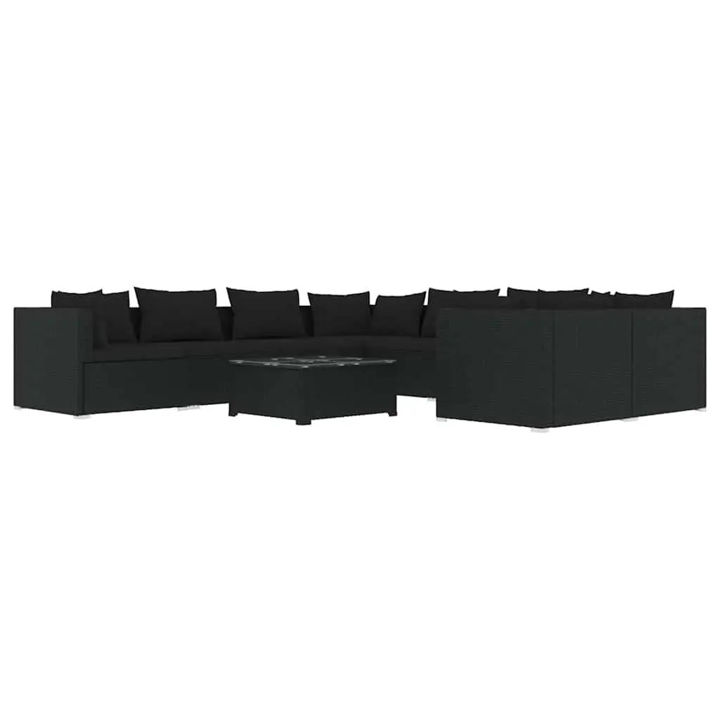 Garden Lounge Set 9 Piece Poly Rattan Outdoor Furniture with Cushions Black