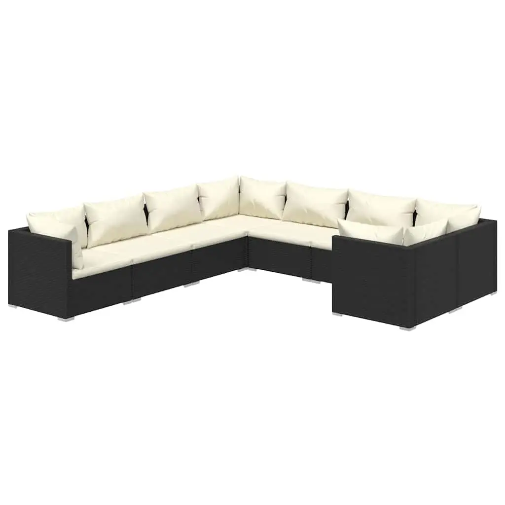 Garden Lounge Set 8 Piece Outdoor Patio Furniture Poly Rattan Black Cushions