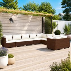 9 Piece Garden Lounge Set with Cushions Poly Rattan Brown Outdoor Furniture