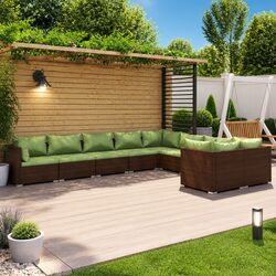 9 Piece Garden Lounge Set Poly Rattan Cushions Outdoor Patio Furniture Brown