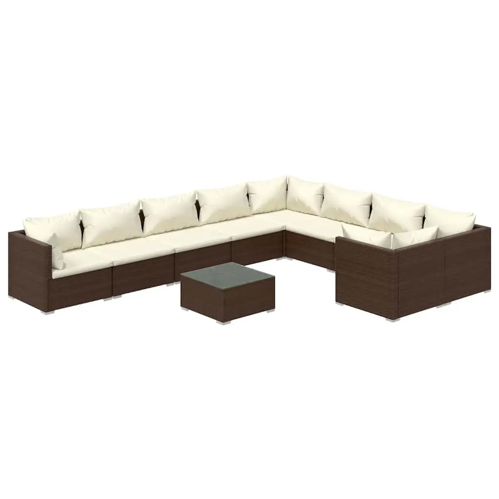 Garden Lounge Set Brown 10 Piece Weather-Resistant PE Rattan Outdoor Furniture with Cushions