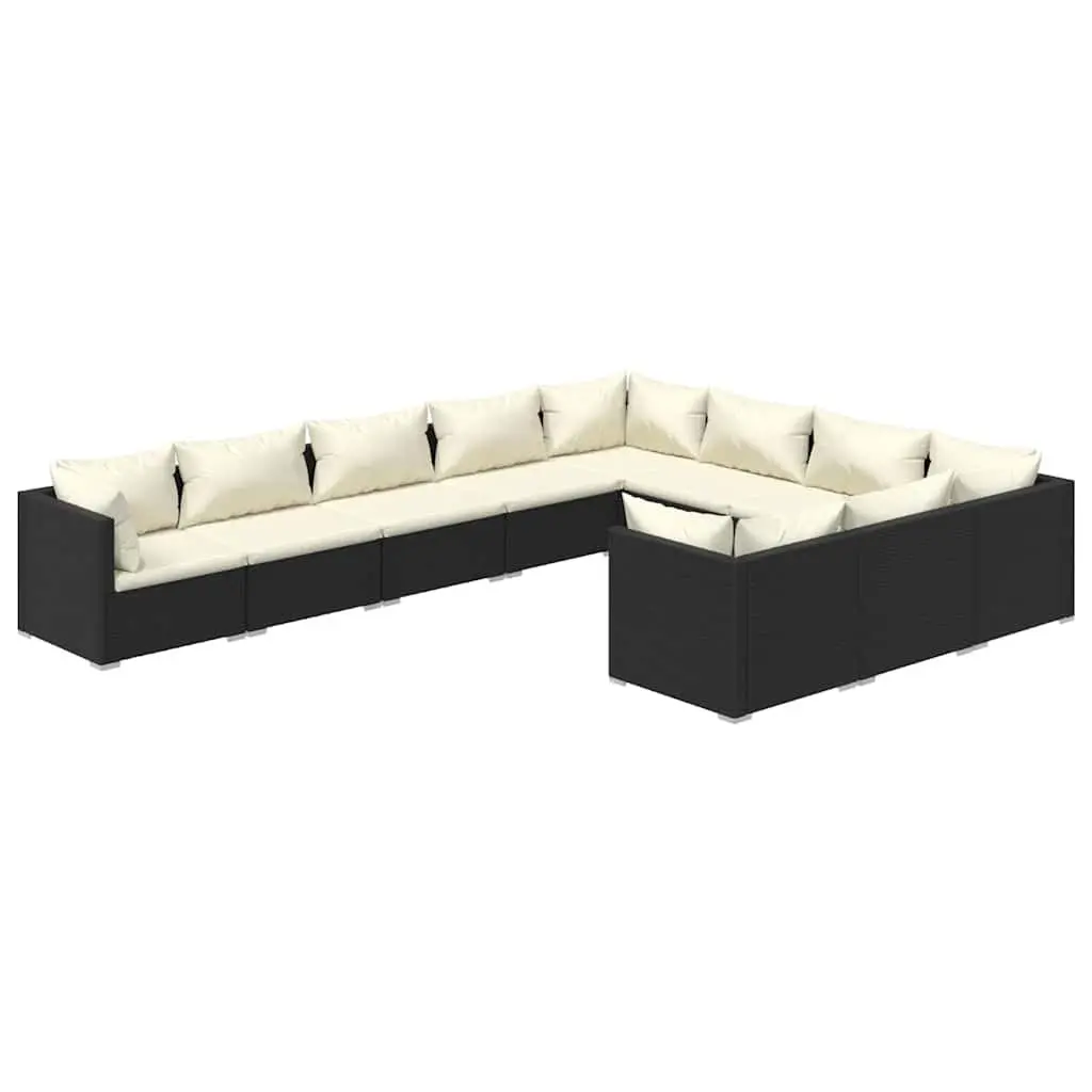 Garden Lounge Set 10 Piece Poly Rattan Outdoor Furniture with Cushions Black