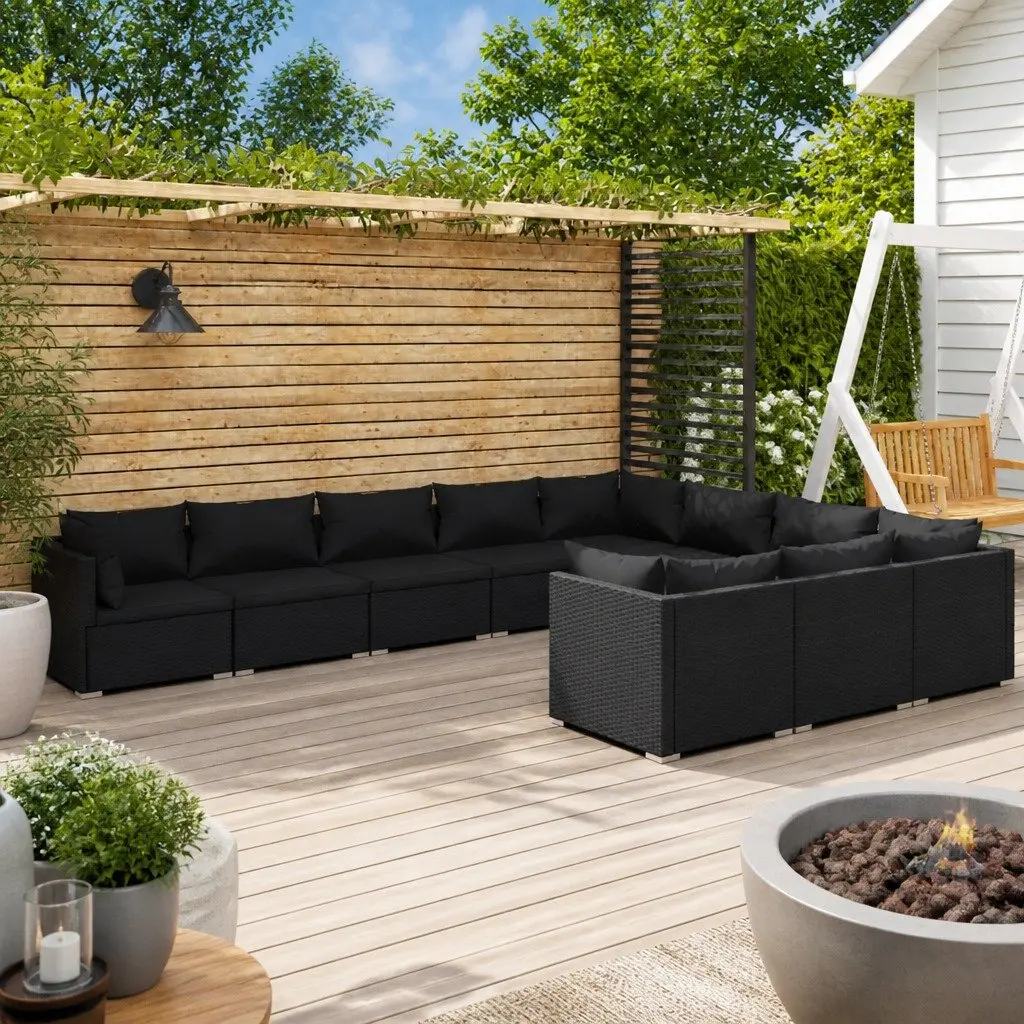 Garden Lounge Set 10 Piece Outdoor Furniture Poly Rattan Patio with Cushions