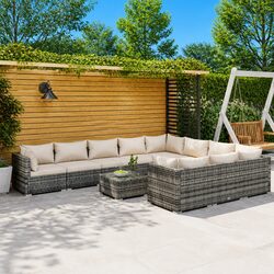 Garden Lounge Set 11 Piece Outdoor Patio Furniture with Cushions Grey Rattan