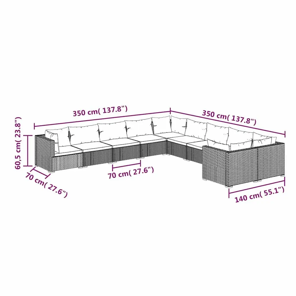 10 Piece Outdoor Garden Lounge Set with Cushions Brown Poly Rattan Patio