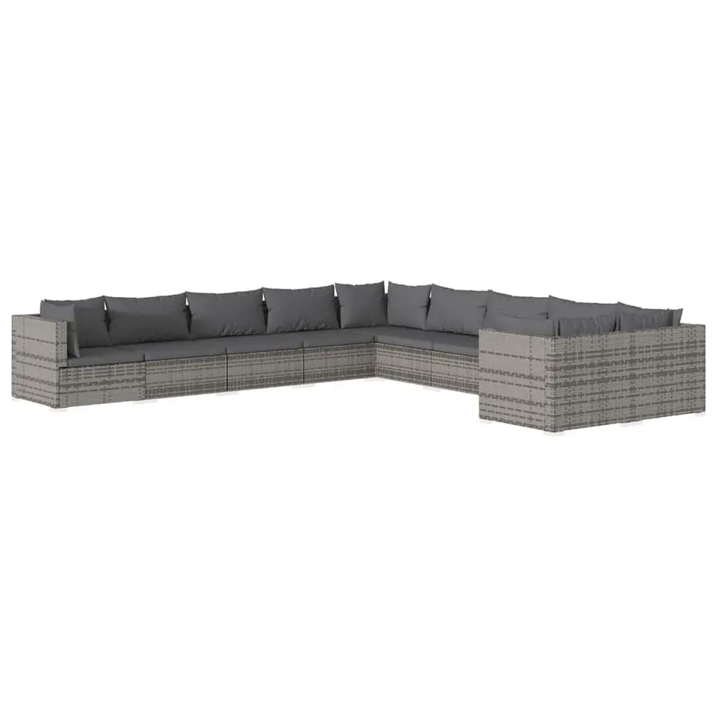Garden Lounge Set 10 Piece Poly Rattan Outdoor Furniture Grey with Cushions