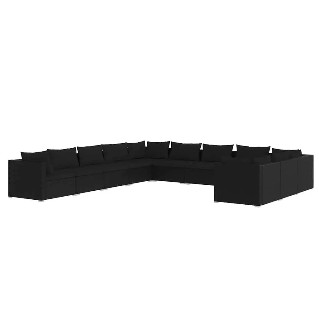 Garden Lounge Set 11 Piece Poly Rattan Outdoor Furniture with Cushions Black