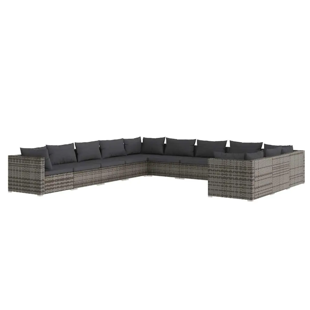 Garden Lounge Set 11 Piece Poly Rattan Outdoor Furniture Grey with Cushions