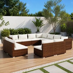 11 Piece Garden Lounge Set Outdoor Patio Furniture Brown Poly Rattan with