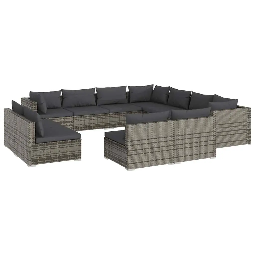 Garden Lounge Set 11 Piece Outdoor Furniture Grey Poly Rattan with Cushions