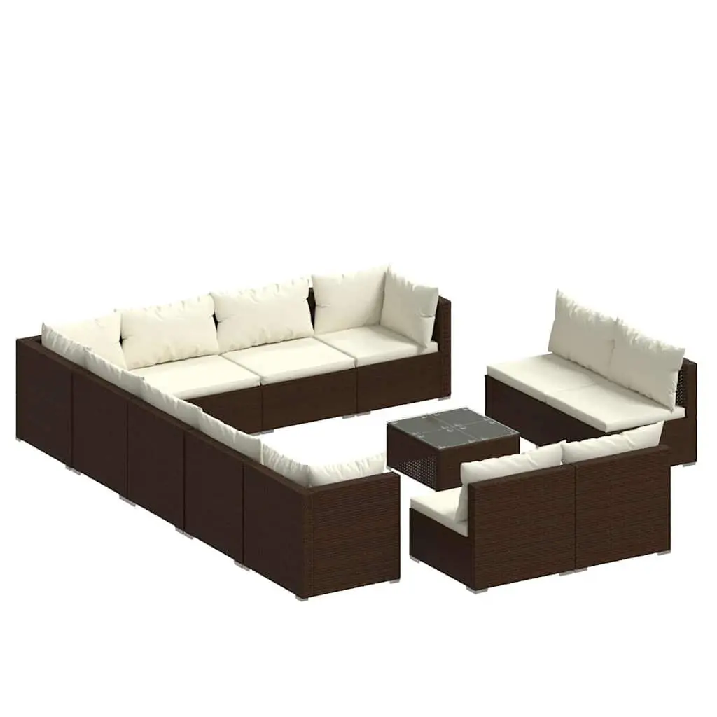 Garden Lounge Set 13 Piece Outdoor Furniture Brown Poly Rattan Patio Sofa with