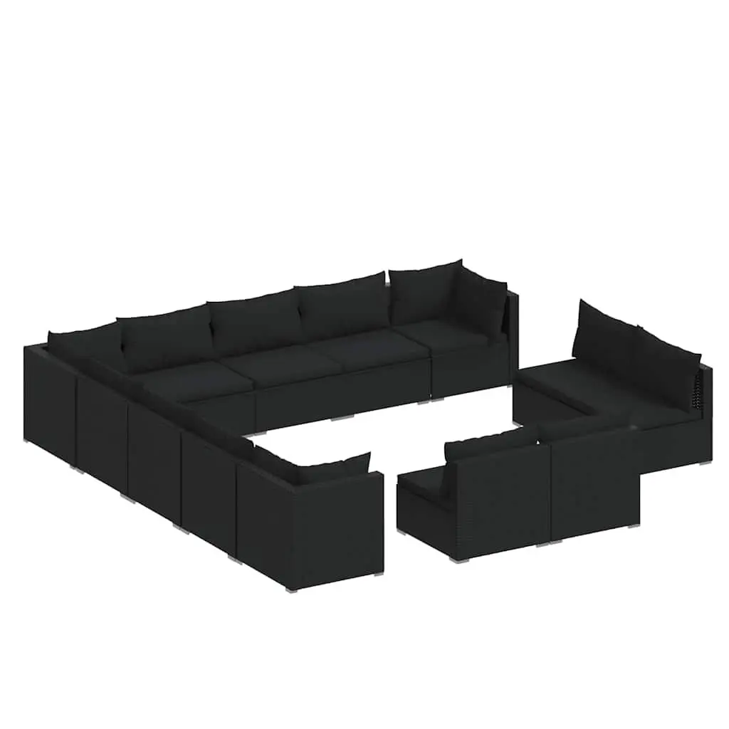 Outdoor Garden Lounge Set 13 Piece Black Poly Rattan Patio Furniture with