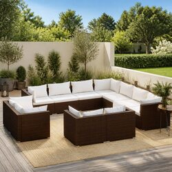 11 Piece Garden Lounge Set Poly Rattan Outdoor Furniture Brown Cushions Patio