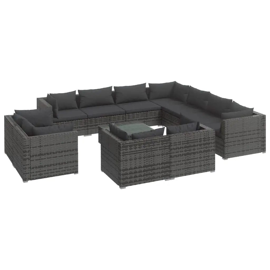 Grey Garden Lounge Set 12 Piece Outdoor Furniture Poly Rattan Patio Seating