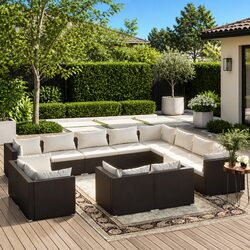 12 Piece Garden Lounge Set Outdoor Patio Furniture PE Rattan Black with Cushions