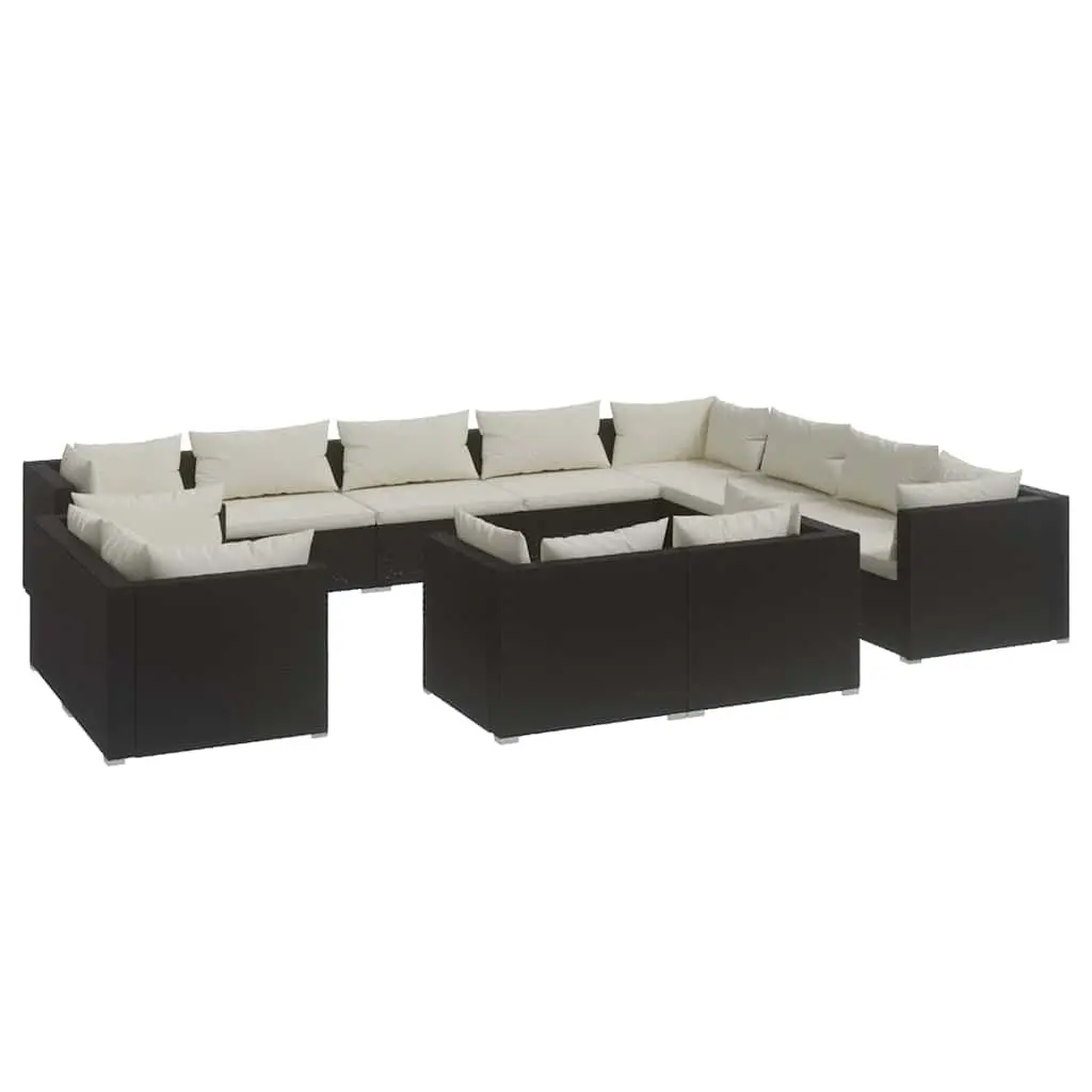 12 Piece Garden Lounge Set Outdoor Patio Furniture PE Rattan Black with Cushions