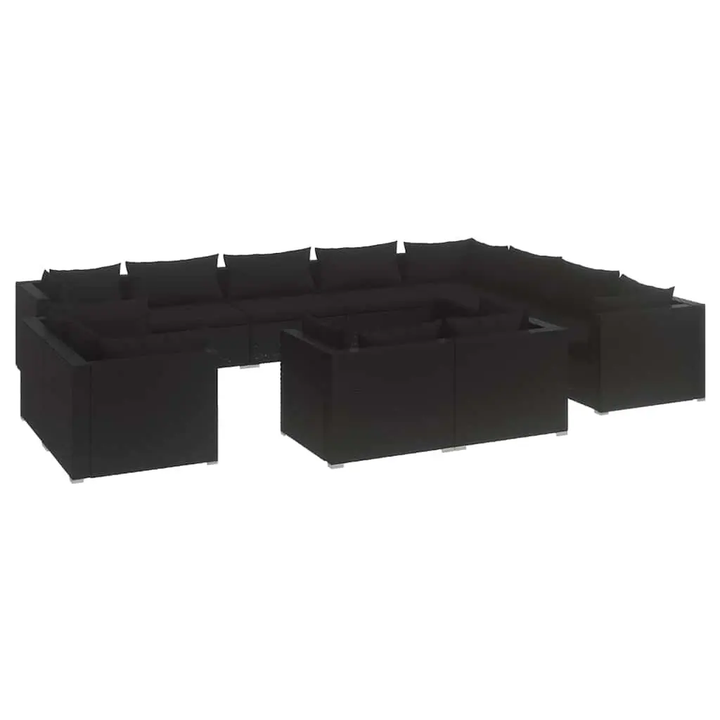 12 Piece Outdoor Garden Lounge Set with Cushions Black Poly Rattan Patio