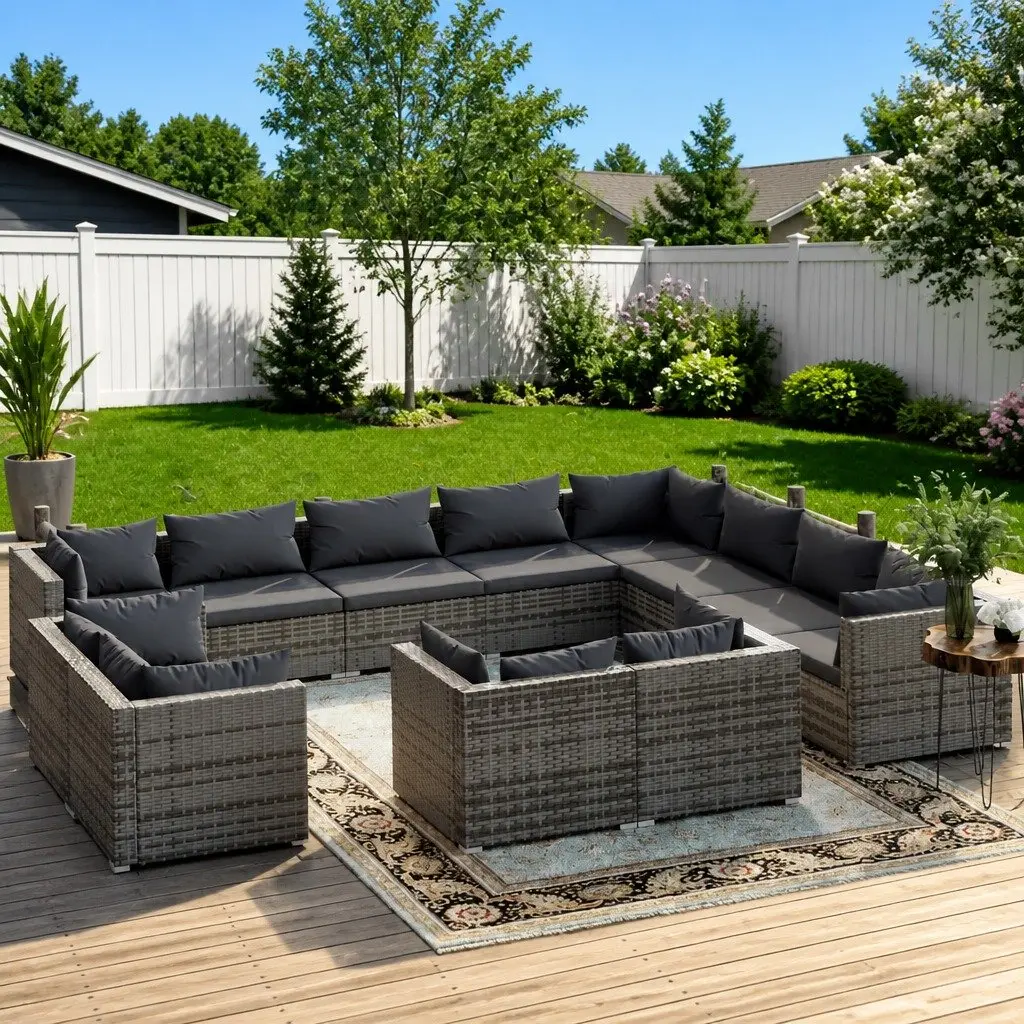 Garden Lounge Set 12 Piece Outdoor Furniture Grey Poly Rattan Patio Seating