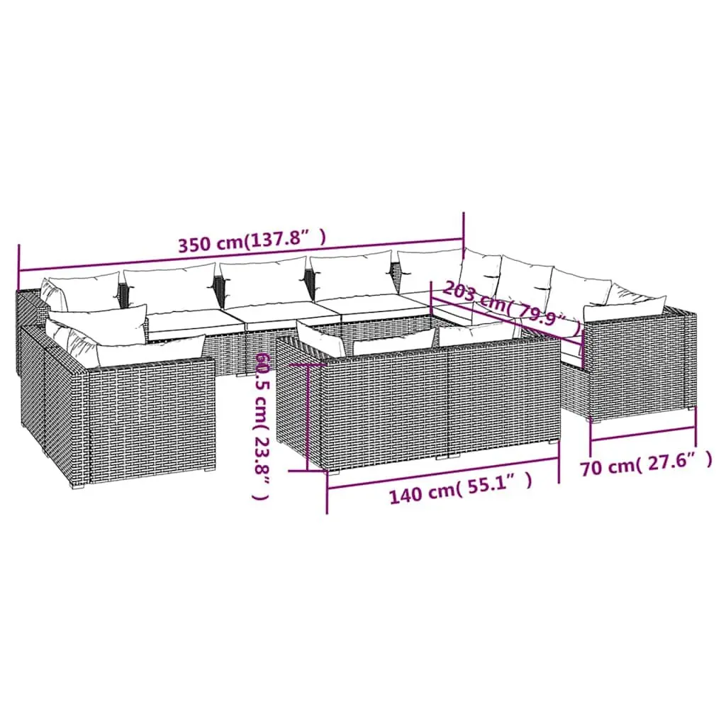 Garden Lounge Set 12 Piece Outdoor Furniture Grey Poly Rattan Patio Seating