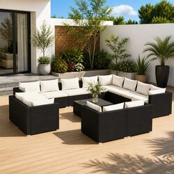 Compact 13 Piece Black Lounge Set for Outdoor Enjoyment