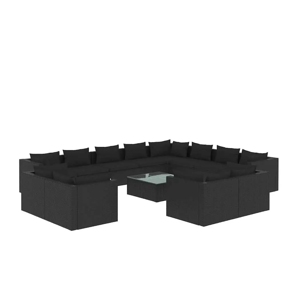 13 Piece Garden Lounge Set Black Modular Outdoor Furniture with Water-resistant PE Rattan and Powder-coated Steel Frames
