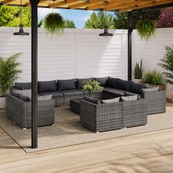 Efficient 13 Piece Grey Outdoor Lounge Set with Cushions