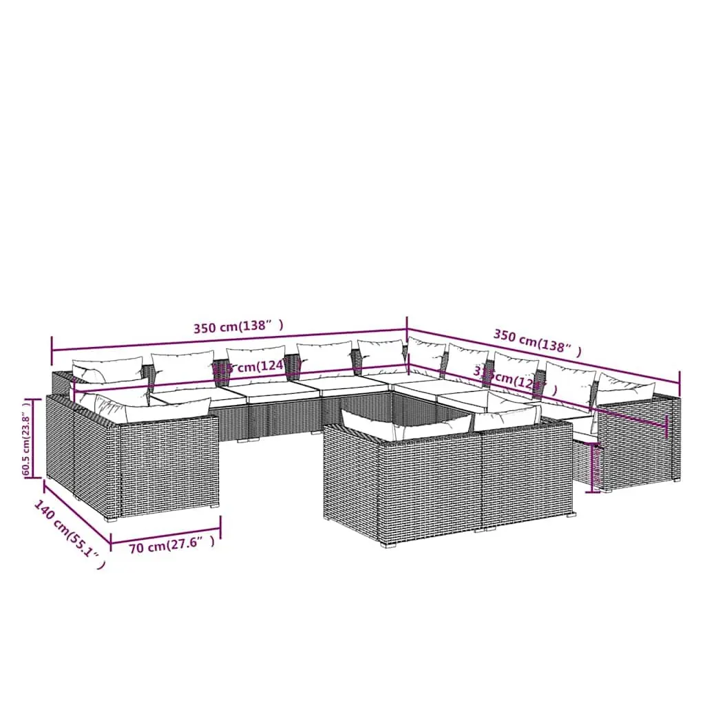 13 Piece Garden Lounge Set Outdoor Furniture PE Rattan Patio Seating with