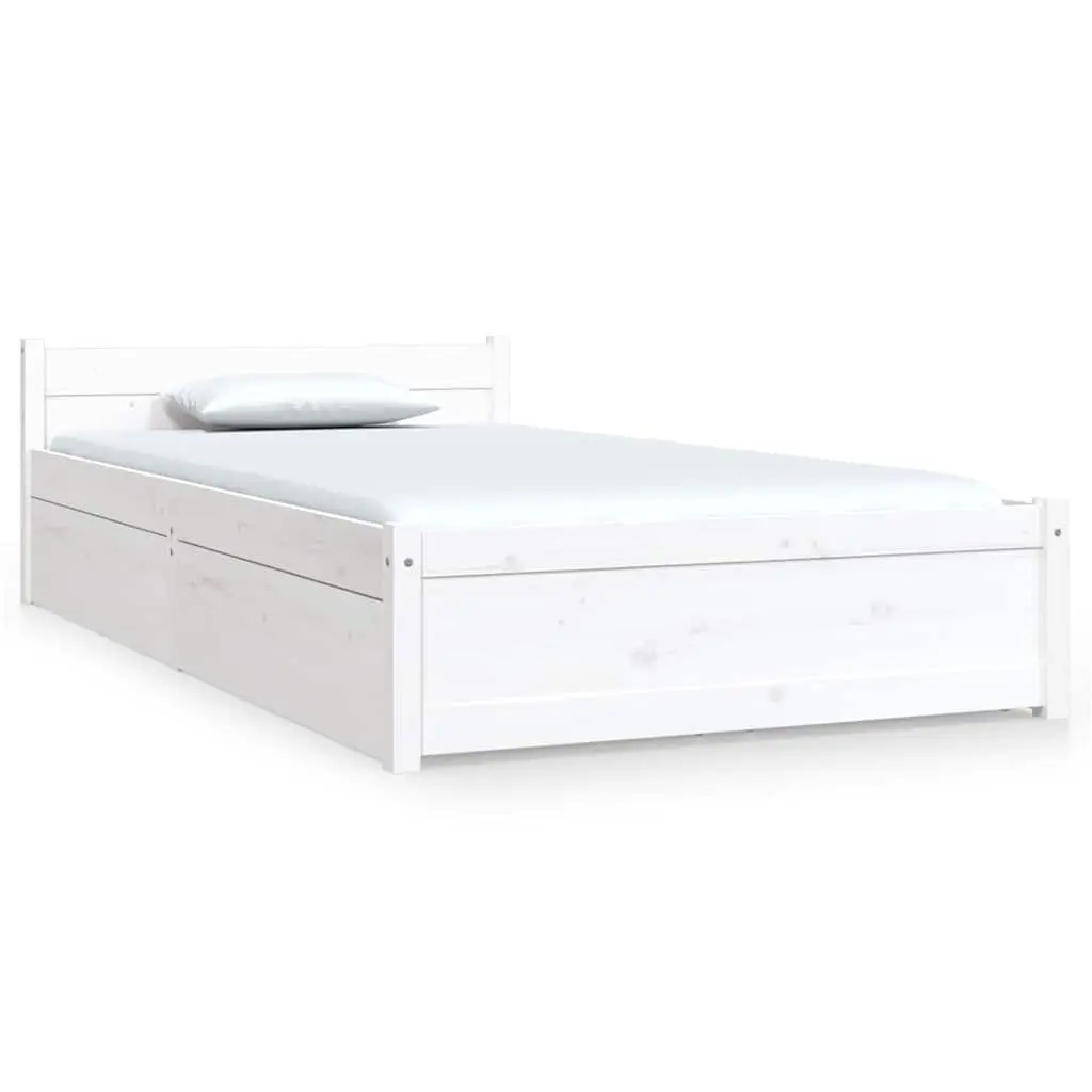 Bed Frame White Single 90x190cm Wooden with Storage Drawers
