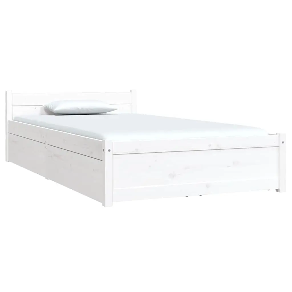 Bed Frame White Single 90x190cm Wooden with Storage Drawers