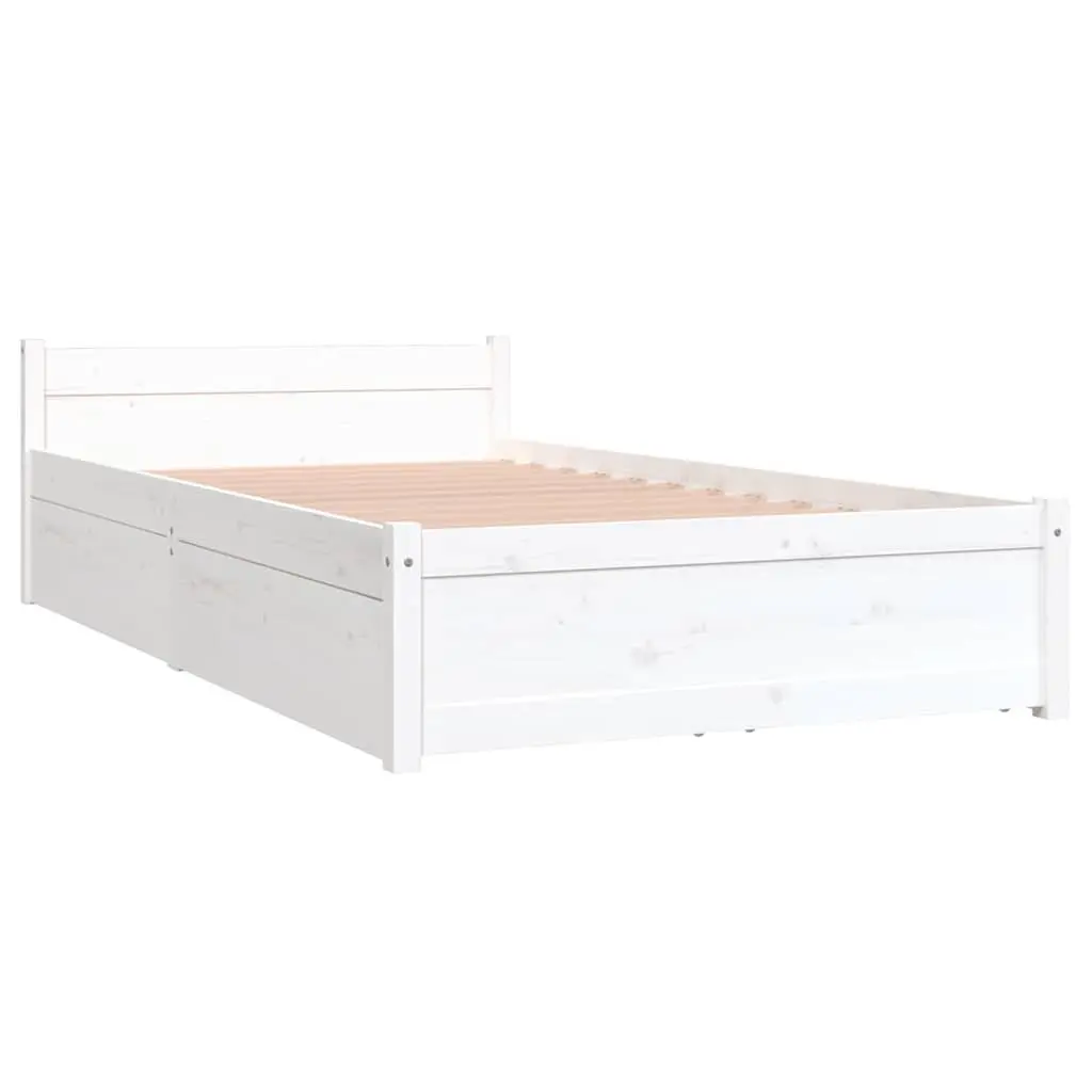 Bed Frame White Single 90x190cm Wooden with Storage Drawers