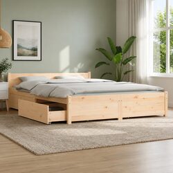 Concise Wooden Bed Frame with Built-In Storage