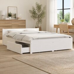 Concise White Bed Frame with Built-in Storage Drawers