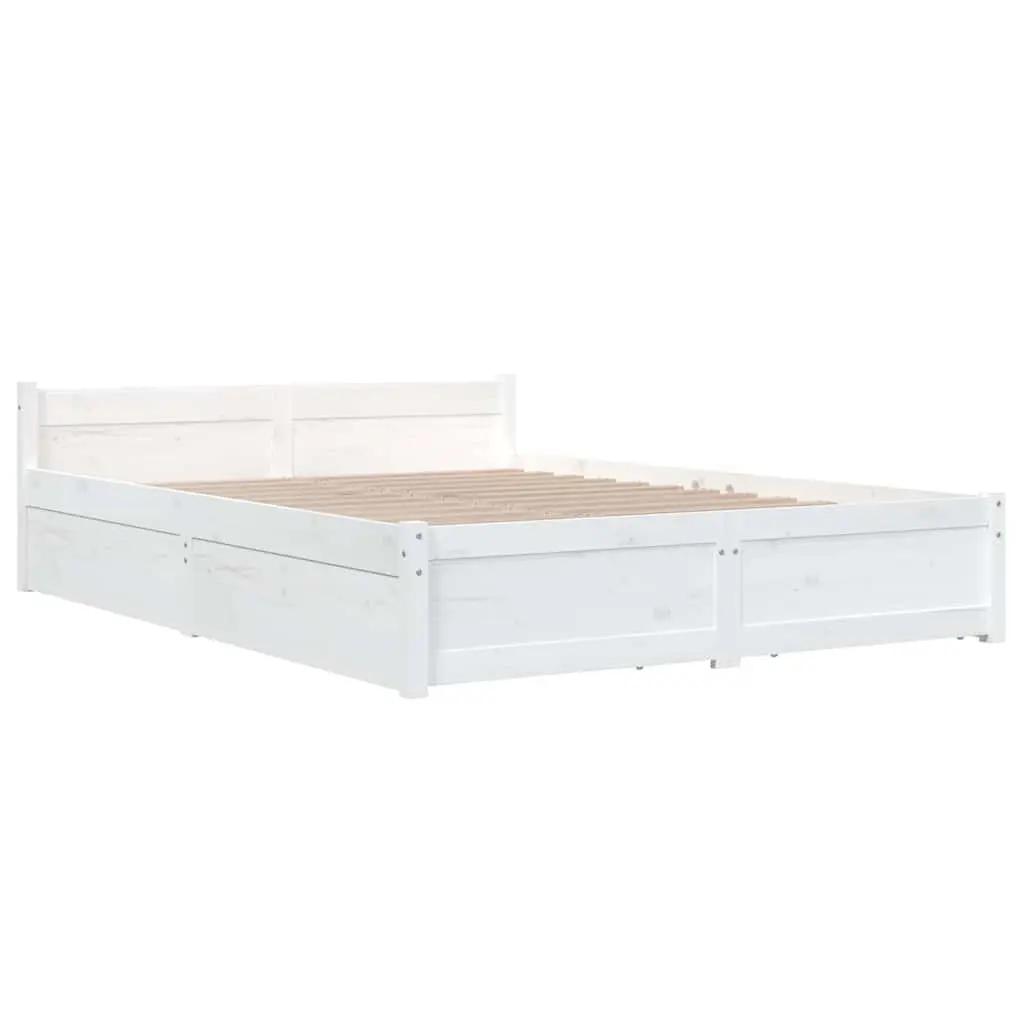 Wooden Bed Frame White 150x200 cm with Storage Drawers Classic Headboard