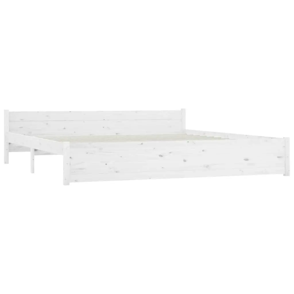 Wooden King Bed Frame with White Storage Drawers and Plywood Slats 183x203 cm