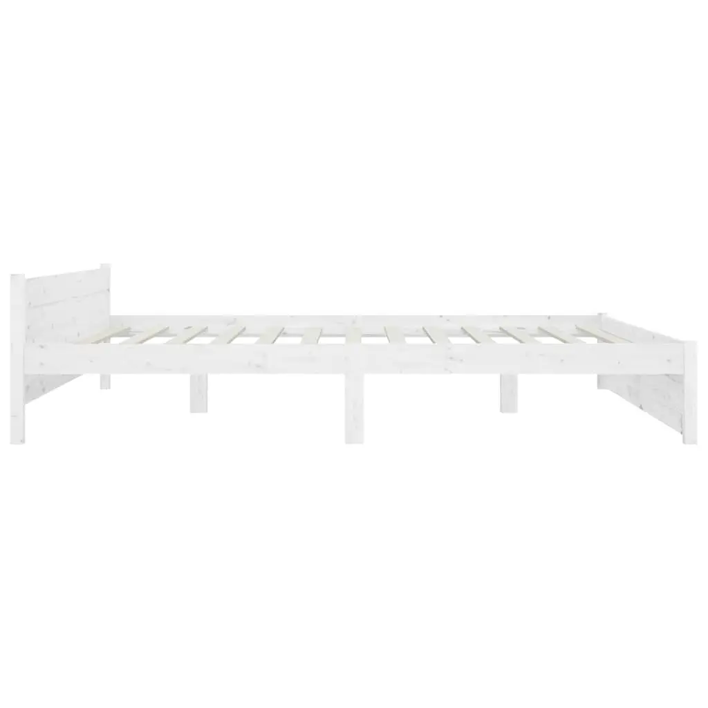 Wooden King Bed Frame with White Storage Drawers and Plywood Slats 183x203 cm