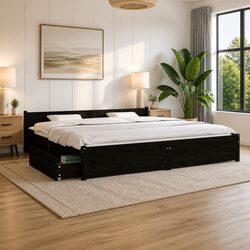 Compact King Bed Frame with Storage Drawers—183x203 cm