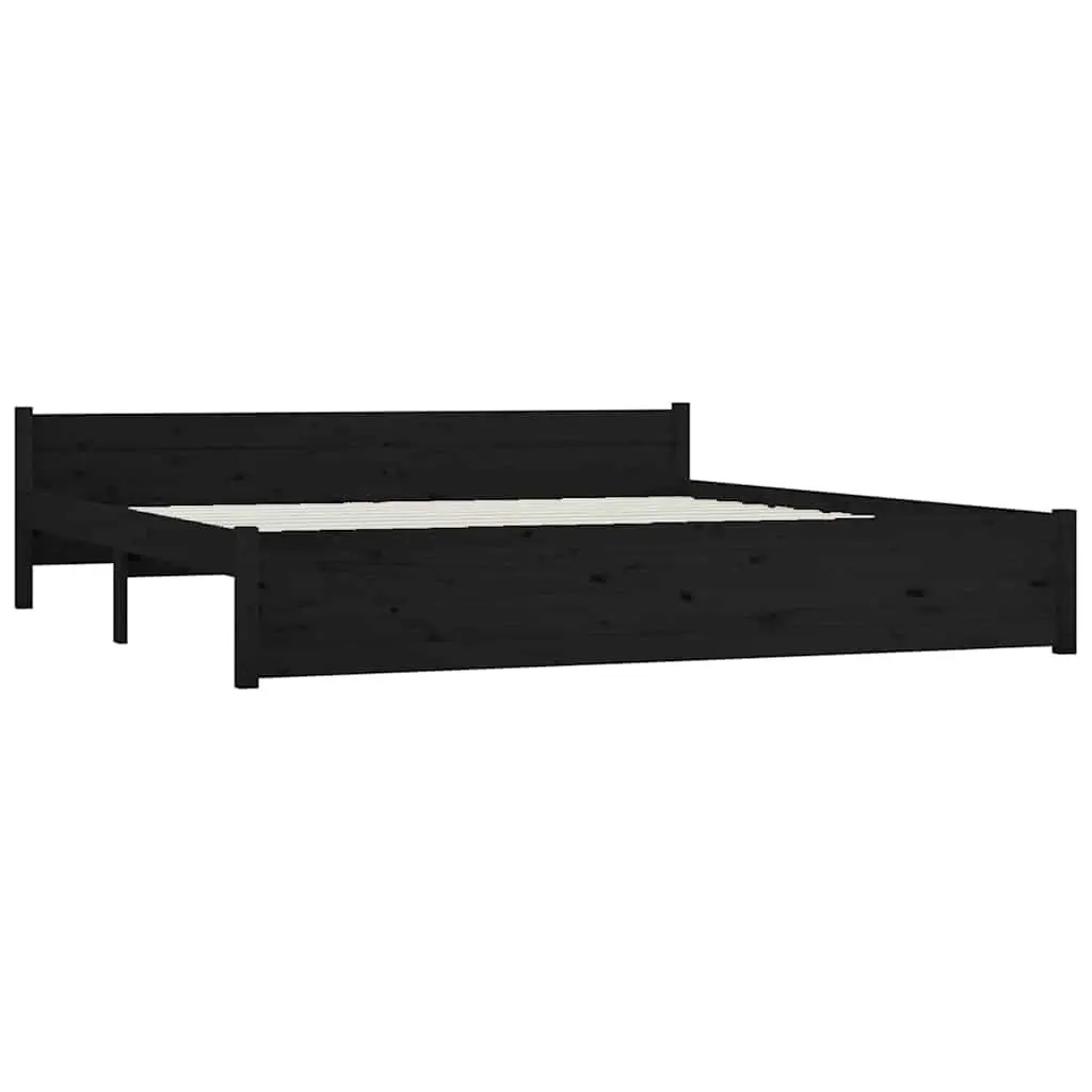 King Bed Frame Black 183x203 cm Wooden with Storage Drawers