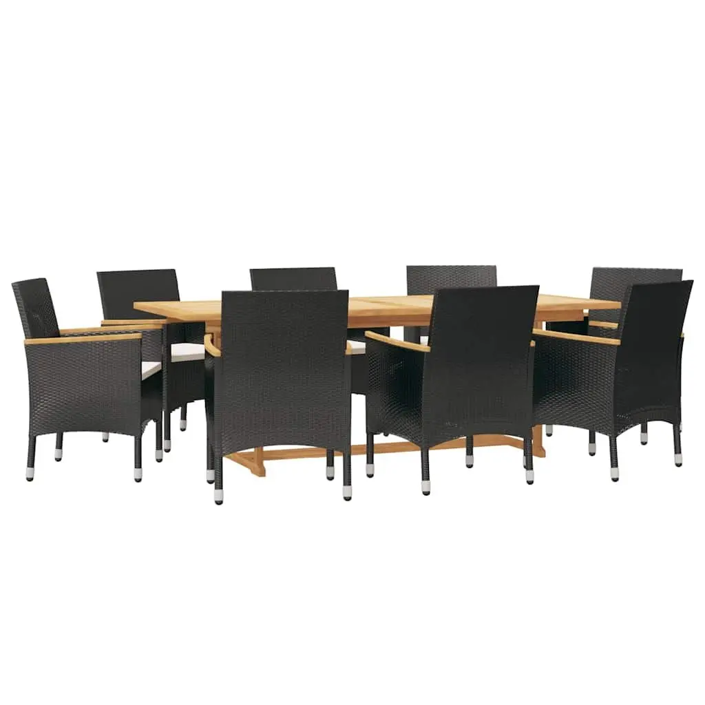 9 Piece Garden Dining Set Outdoor Acacia Wood Chairs Table with Cushions Black