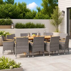 Garden Dining Set 11 Piece Outdoor Furniture Grey Cushions Patio Table Chairs