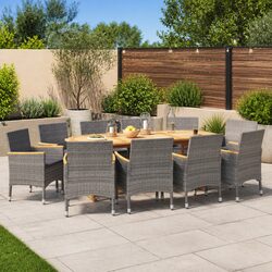 11-Piece Outdoor Dining Set in Grey Acacia Wood