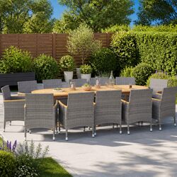 Garden Dining Set 13 Piece Outdoor Furniture Grey with Cushions Acacia Wood