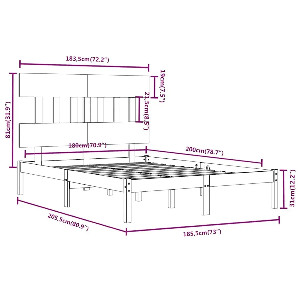 King Bed Frame White 183x203 cm Solid Wood Sturdy Structure