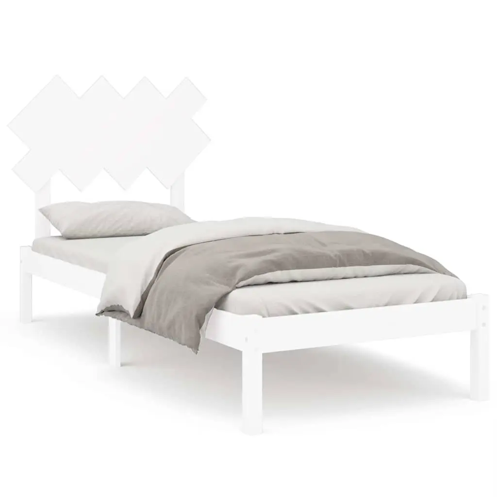 Bed Frame White 90x190 cm Solid Pine Wood Slats Classic Headboard