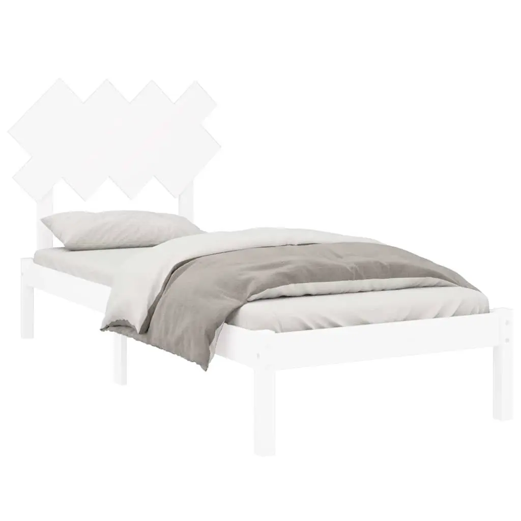 Bed Frame White 90x190 cm Solid Pine Wood Slats Classic Headboard