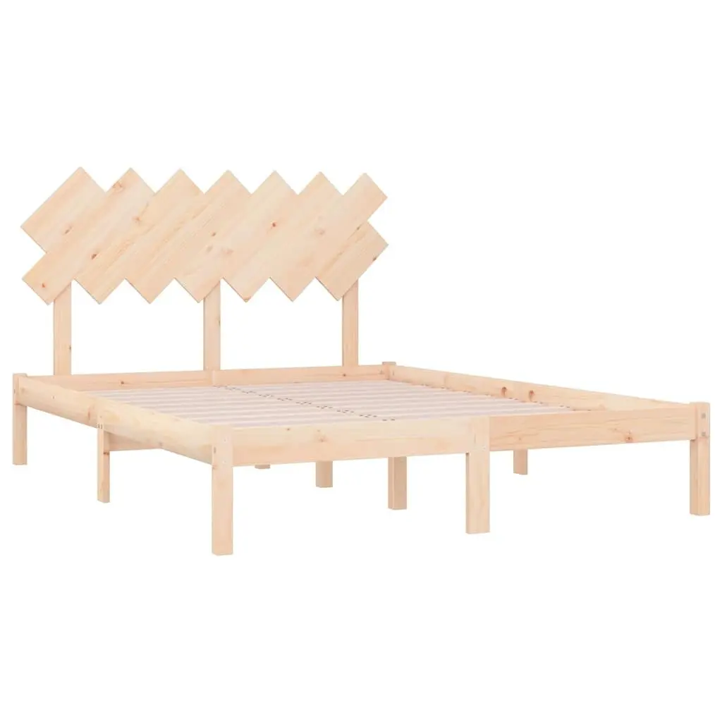 Solid Wood Bed Frame Brown 135x190 cm Sturdy Plywood Slats Classic Headboard