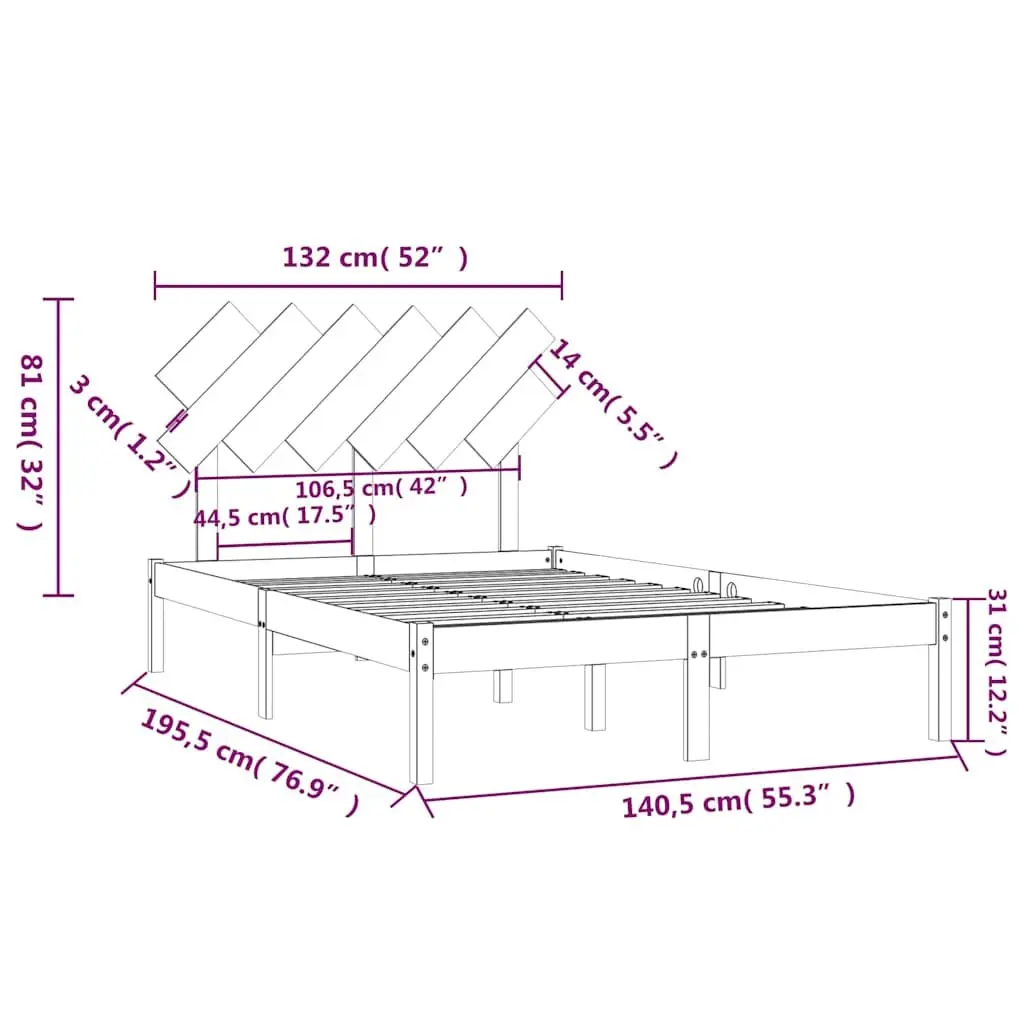 Solid Wood Bed Frame Brown 135x190 cm Sturdy Plywood Slats Classic Headboard