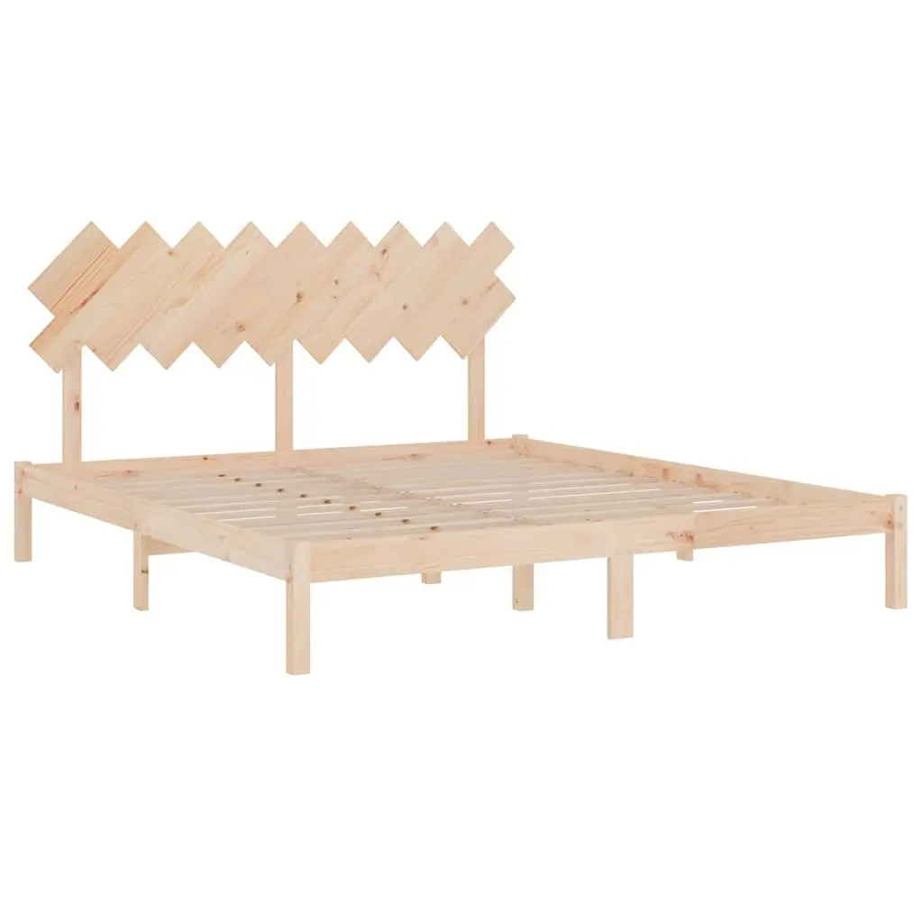 King Bed Frame Brown 183x203cm Solid Pine Wood Slats Headboard